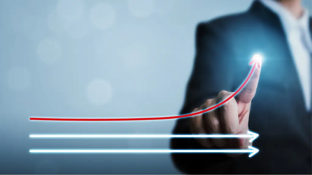 Key Operational Benchmarks for Partner Verification A business professional pointing to an upward-trending graph, symbolizing performance measurement, partner verification, operational benchmarks, and sustainable business growth.