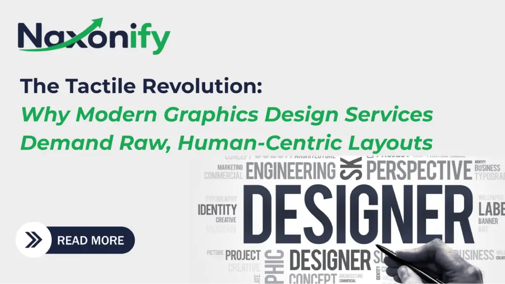 A promotional banner about modern graphic design services featuring typography centered around the word 'Designer' and a hand holding a stylus, representing human-centric layouts, creativity, visual communication, and user-focused design strategies.