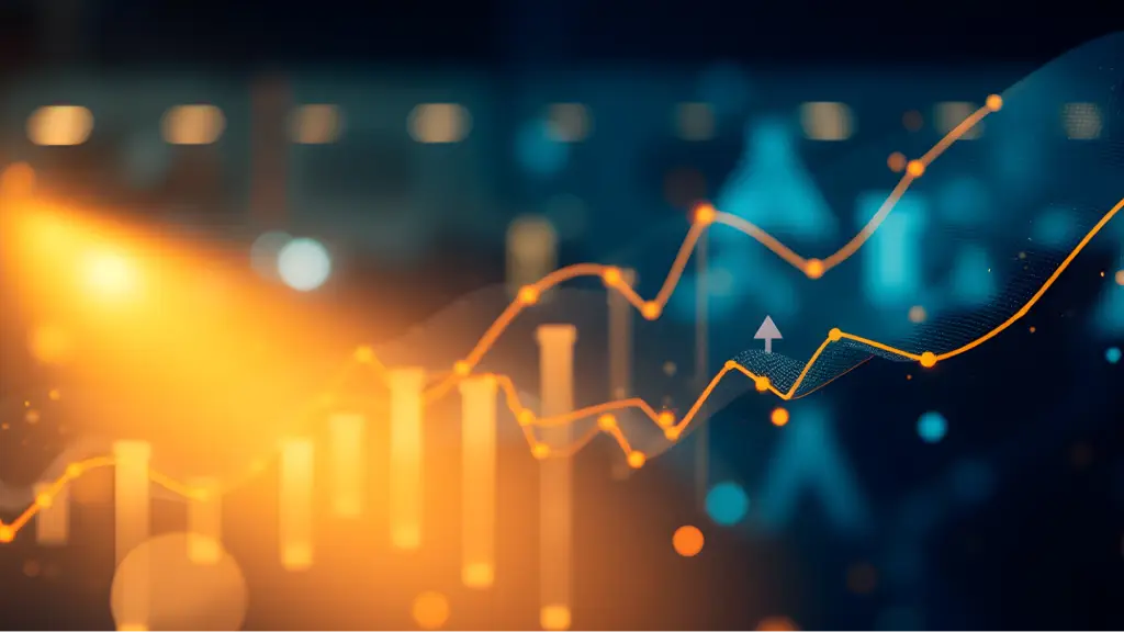 An upward-trending digital graph with glowing data points symbolizes increasing AI search visibility, business growth, and the future of AI-driven search performance.