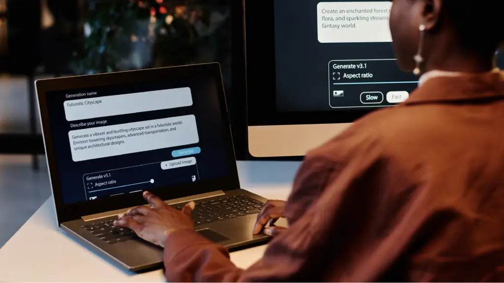 Why ChatGPT and Perplexity Matter A person uses AI image generation software on a laptop and desktop, highlighting the growing importance of ChatGPT, Perplexity, and AI-powered content creation tools.